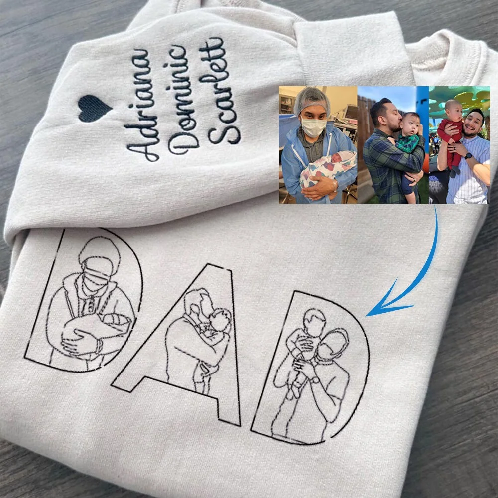 Custom Photo Portrait Embroidery Sweatshirt Gift For Dad And Mom Sweatshirt