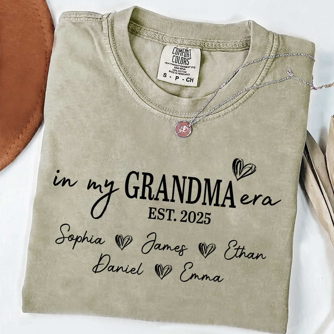 Comfort Colors In My Grandma Era Est 2025 Custom Shirt, Gift for Grandmother with Kids' Names