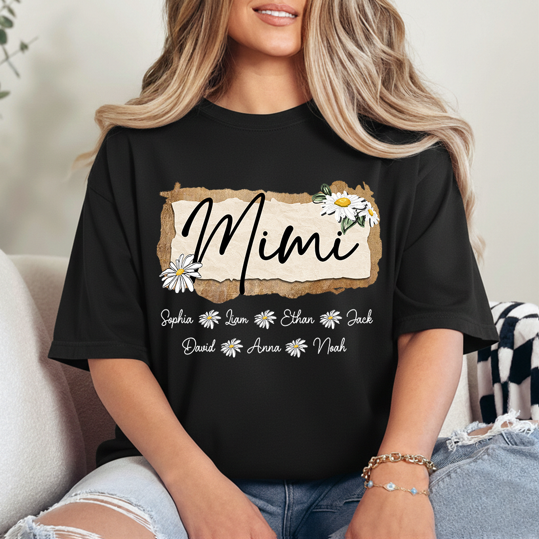 Custom Mimi T-Shirt, Floral Daisy Design,Great Gift for Mimi Grandma And Kids