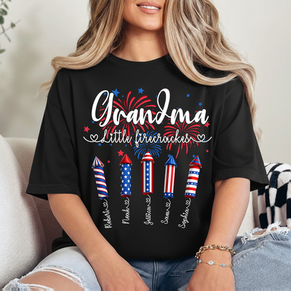 Grandma Little Firecrackers Shirt Patriotic Fireworks Family T Shirt for 4th of July