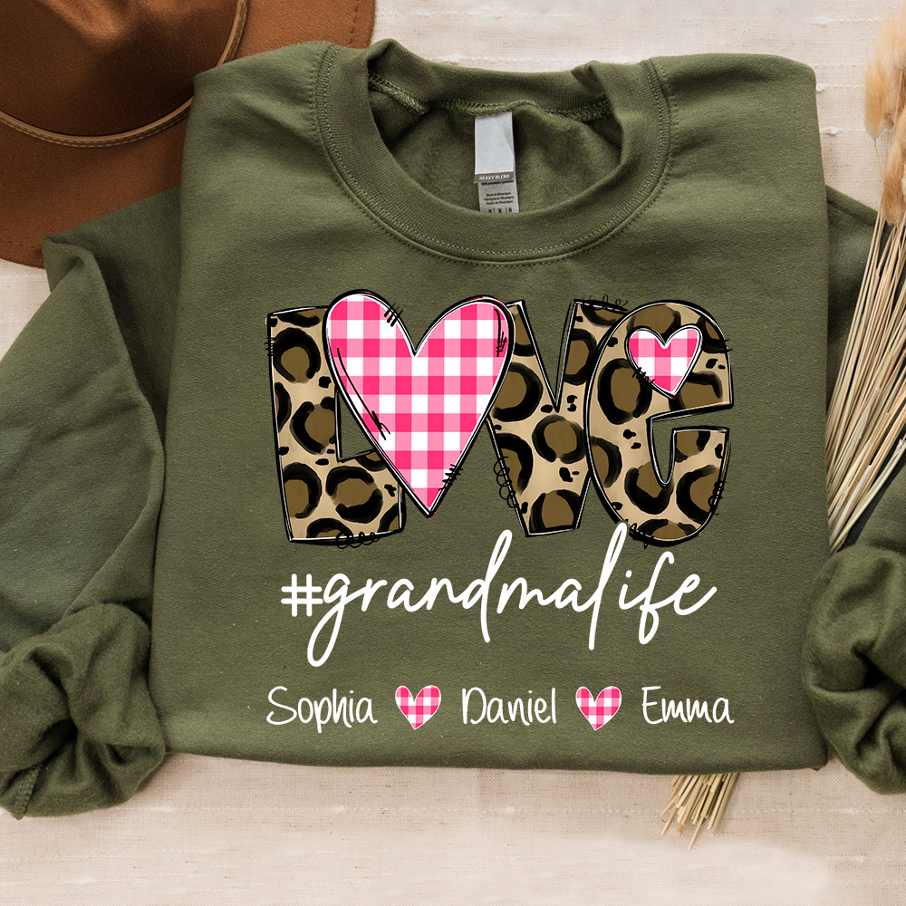 Personalized Grandma Sweatshirt Love Grandmalife with Names, Custom Family Crewneck