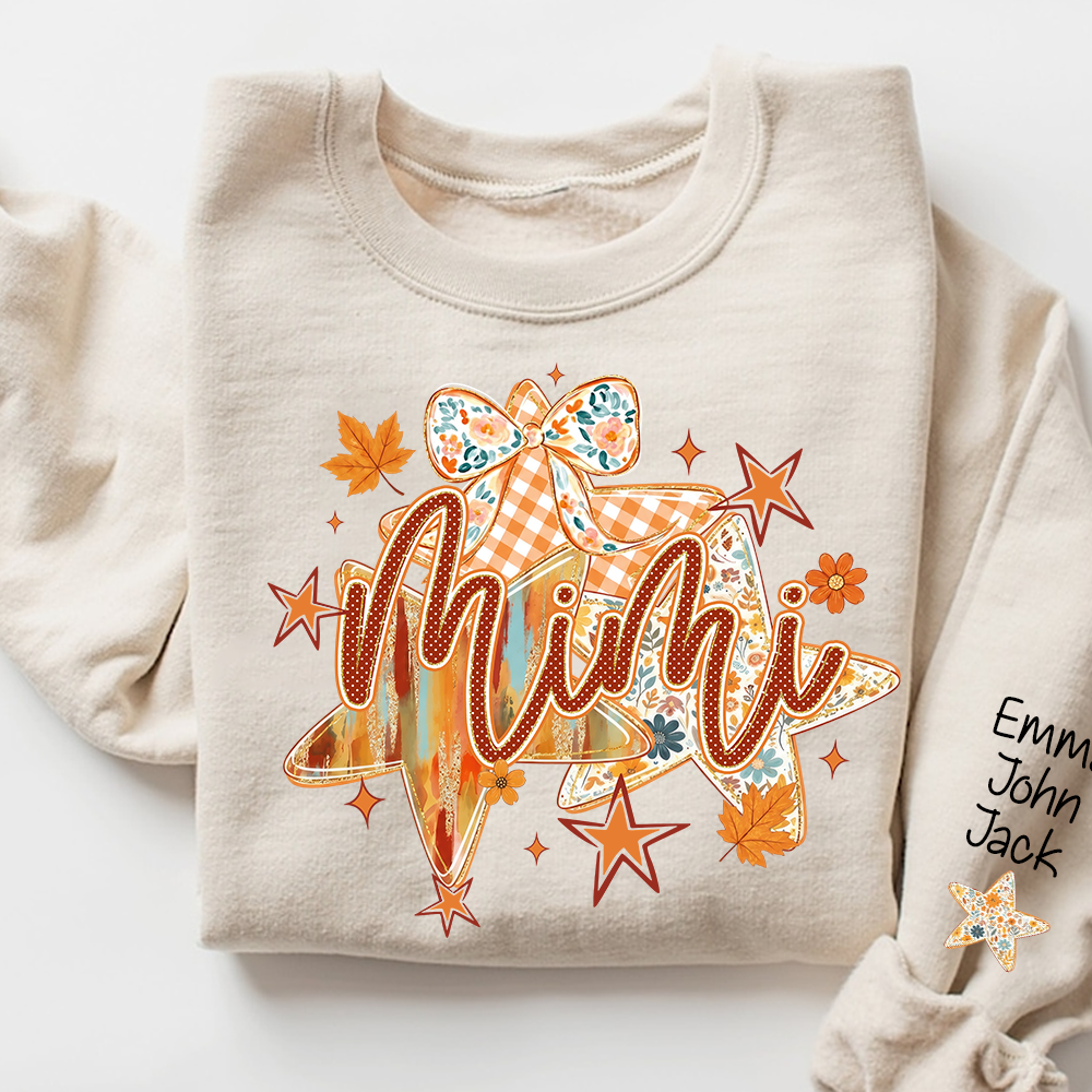 Cute Nana Star Bow Shirt, Personalized Grandma Graphic Tee, Fall Autumn T Shirt, Meaningful Gift from Grandkids