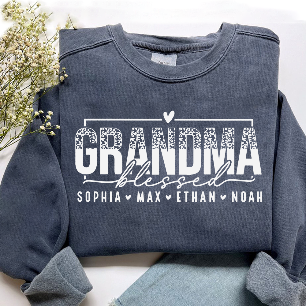 Personalized Blessed Grandma Heart Sweatshirt, Gift for Grandma and Kids