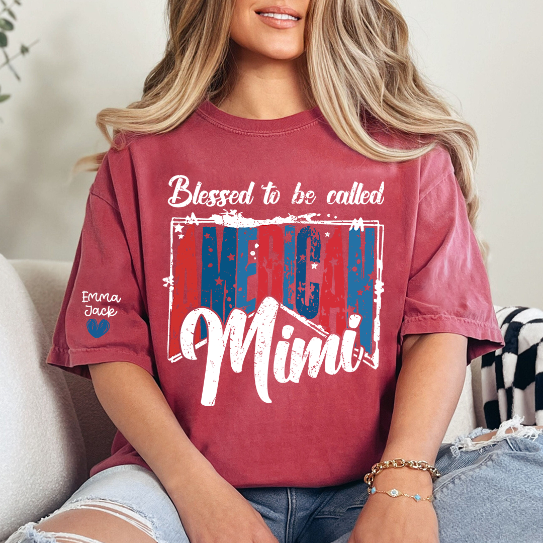 Blessed to Be Called Mimi Shirt, Personalized Mimi T-Shirt with Custom Names and Patriotic Design