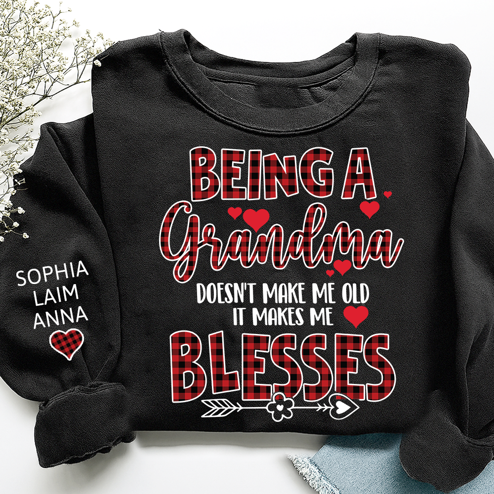 Personalized Grandma Sweatshirt, Blessed Grandma Plaid Heart Shirt with Kids Names