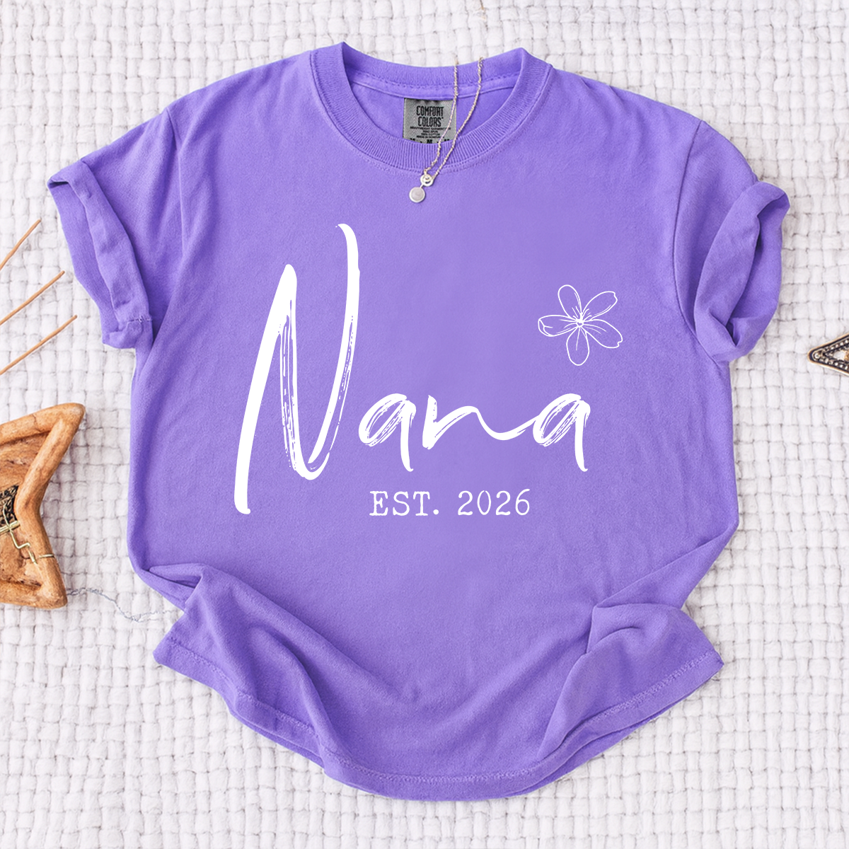 Comfort Colors® Personalized Nana Est 2026 Shirt, Custom Grandma T Shirt, Simple Floral Nana Graphic Tee, Gift for New Grandma Women