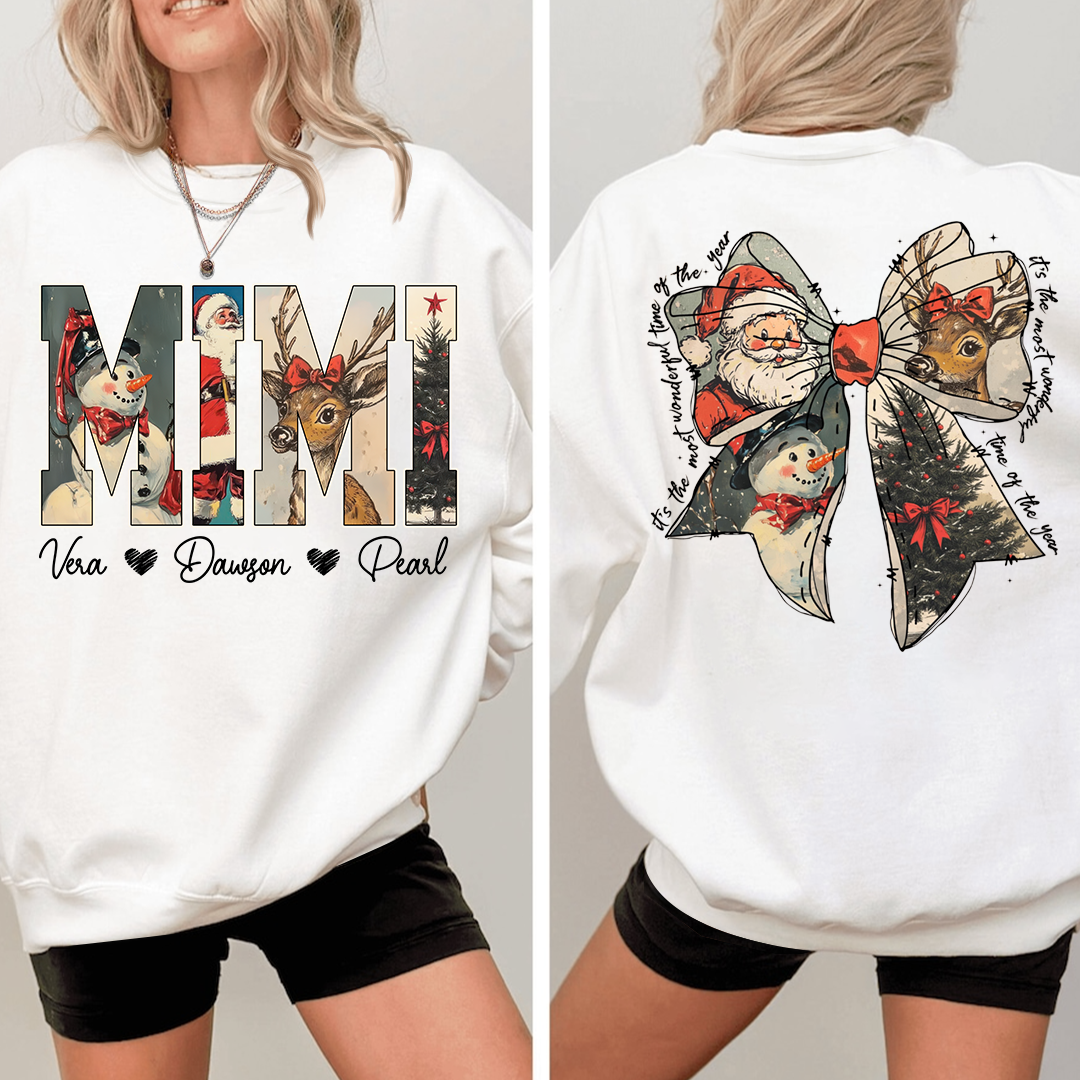 Mimi Holiday Sweatshirt, Personalized Christmas Outfit for Grandma And Kids