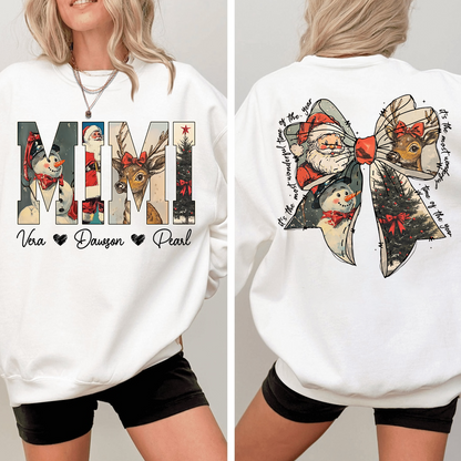Mimi Holiday Sweatshirt, Personalized Christmas Outfit for Grandma And Kids
