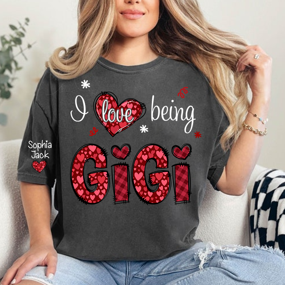 Gigi Valentine T-Shirt, I Love Being Gigi Heart Design Tee, For Gift Grandma And Kids