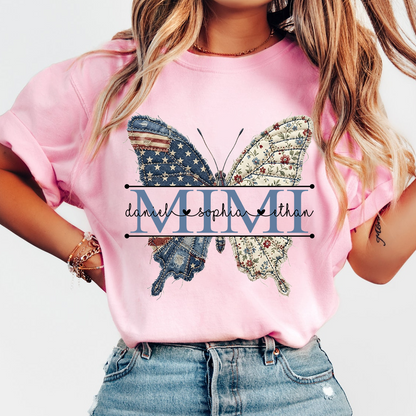 Custom Mimi Butterfly T-Shirt, Patriotic 4th of July Gift For Grandma And Kids