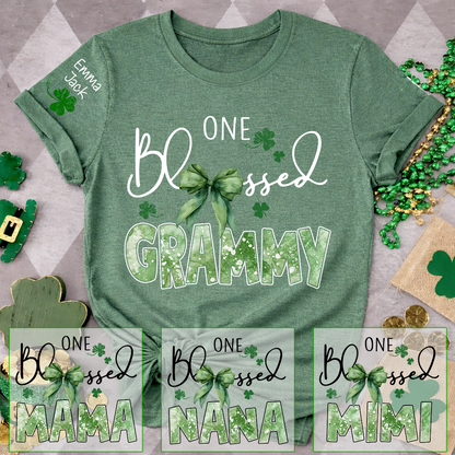 One Blessed Grammy T-Shirt, St Patrick’s Day Shamrock Family T Shirt with For Gift Grandma And Kids