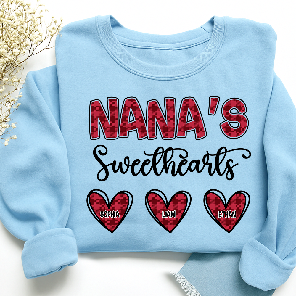 Nana's Sweethearts Sweatshirt, Custom Printed Heart Sweatshirt As A Gift For Grandma And Grandchildren