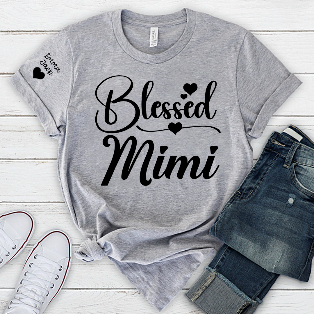 Blessed Mimi Shirt, Personalized Mimi T-Shirt with Custom Names and Cute Heart Design