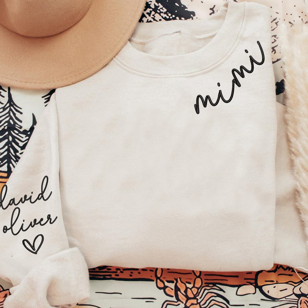 Embroidered Custom Mimi Heart Sweatshirt, Gift for Grandma And Grandchild