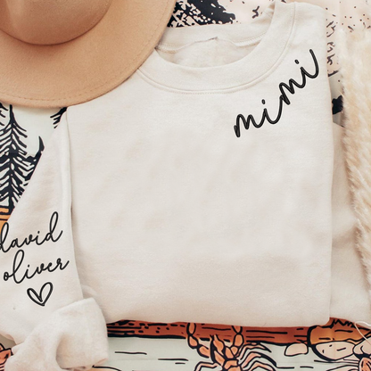 Embroidered Custom Mimi Heart Sweatshirt, Gift for Grandma And Grandchild
