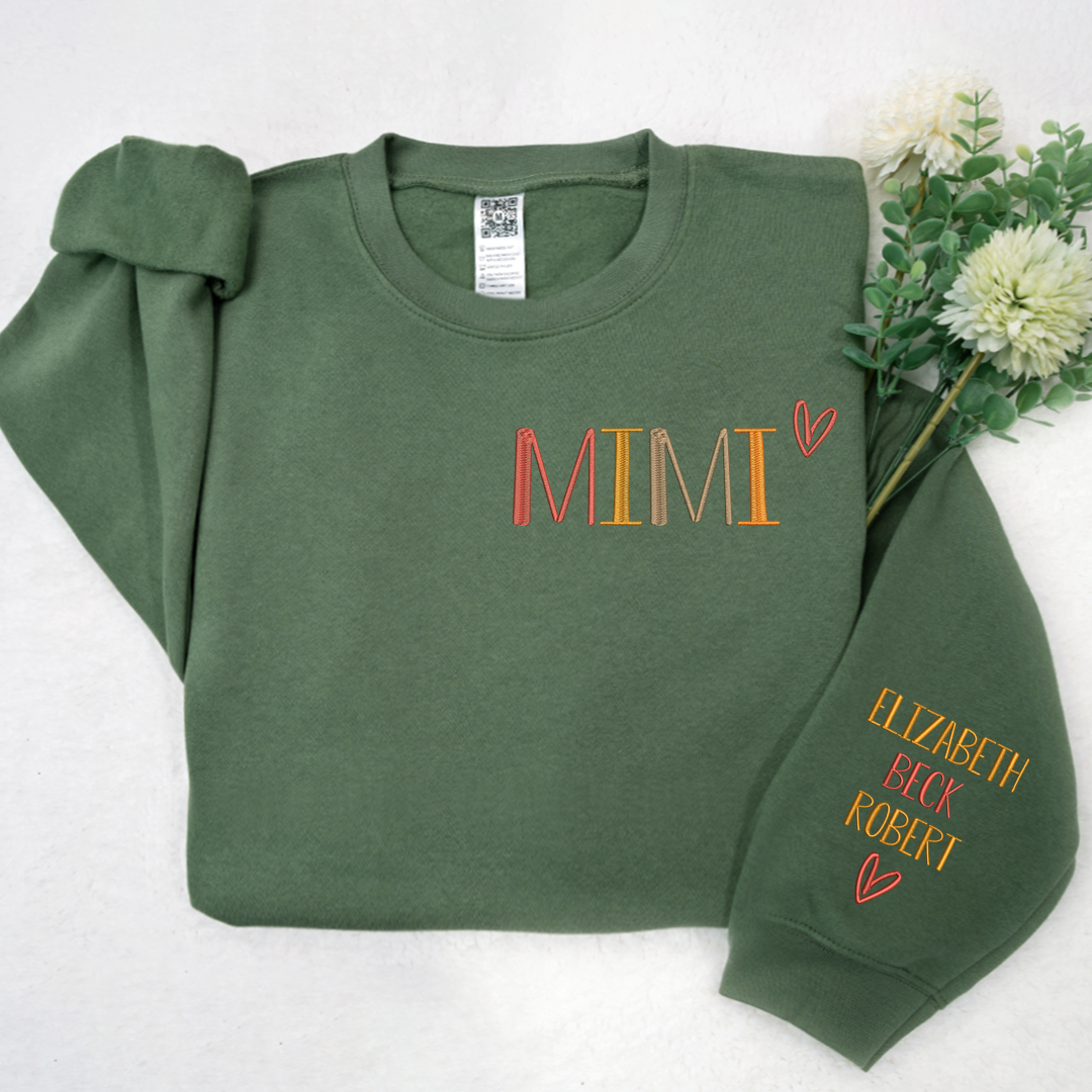 Custom Mimi Autumn With Kids Embroidered Sweatshirt