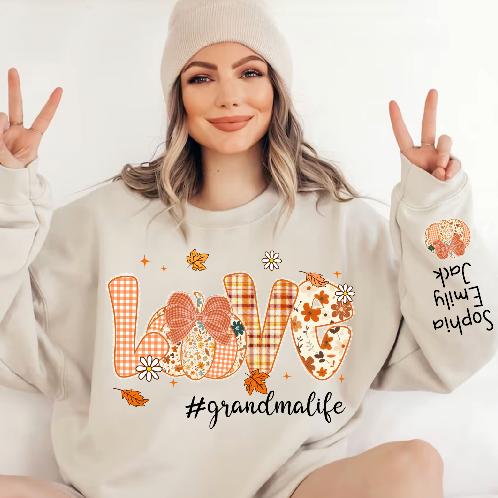 Custom Love Grandma Pumkin, Preppy Floral Fall Grandma And Kids