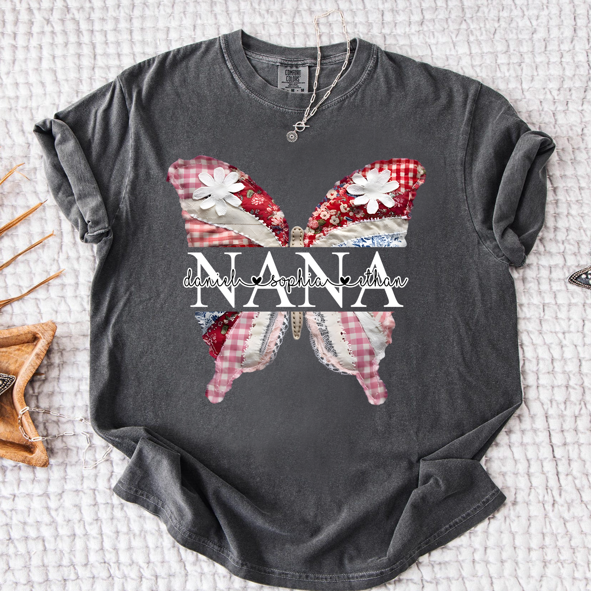 Comfort Colors Custom Nana Butterfly Shirt, Personalized Grandmother T Shirt with Grandkids Names, Perfect Gift for Mother's Day, Birthday