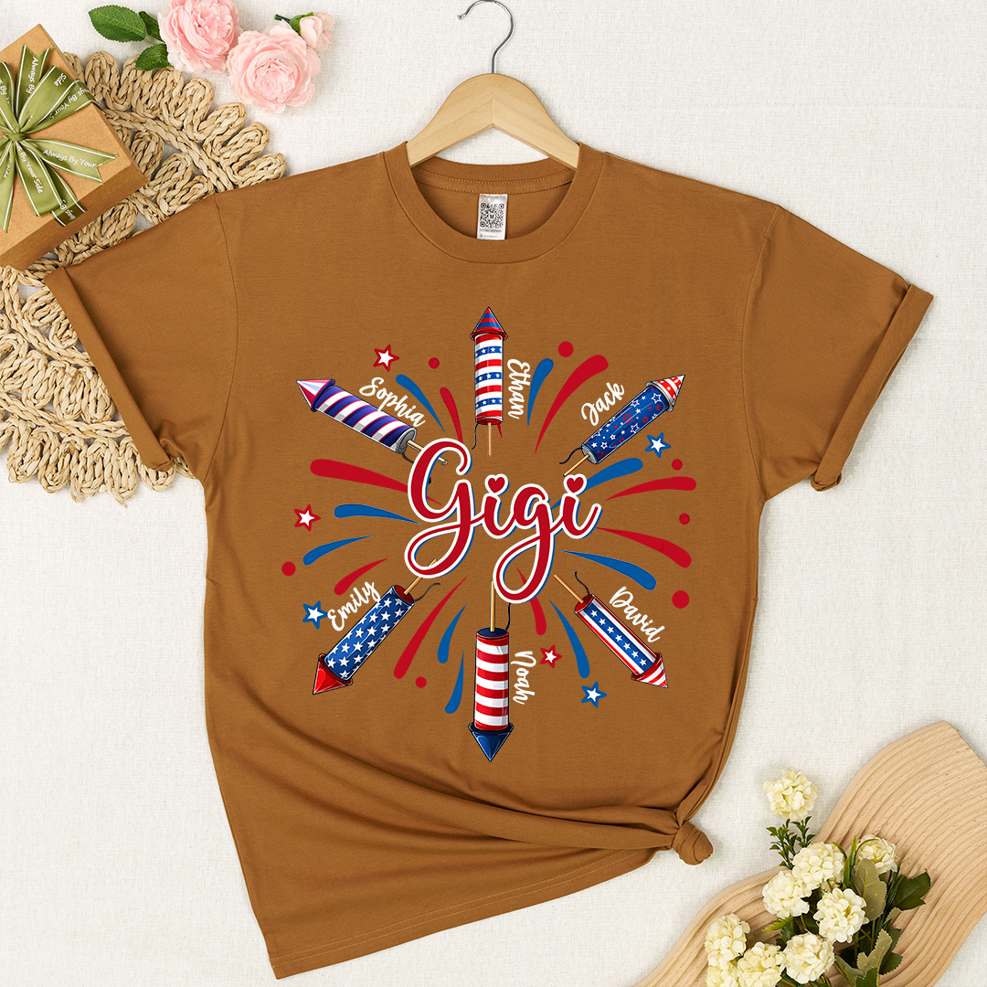 Personalized Gigi 4th July Independence Day American Flag T-Shirt, Patriotic Gift For Grandma And Kids