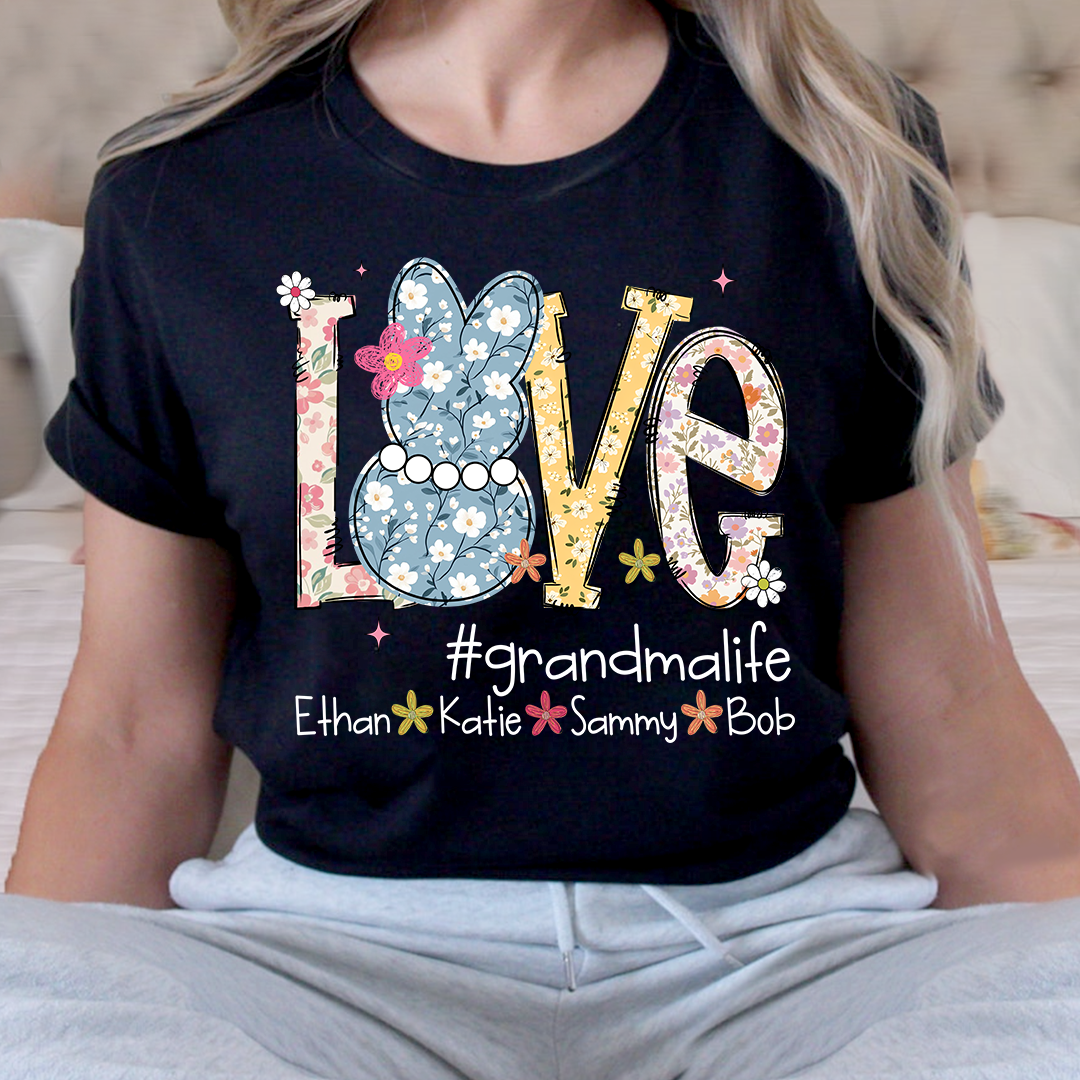 Grandma Life Love Shirt Personalized with Grandkids Names, Floral Family T Shirt