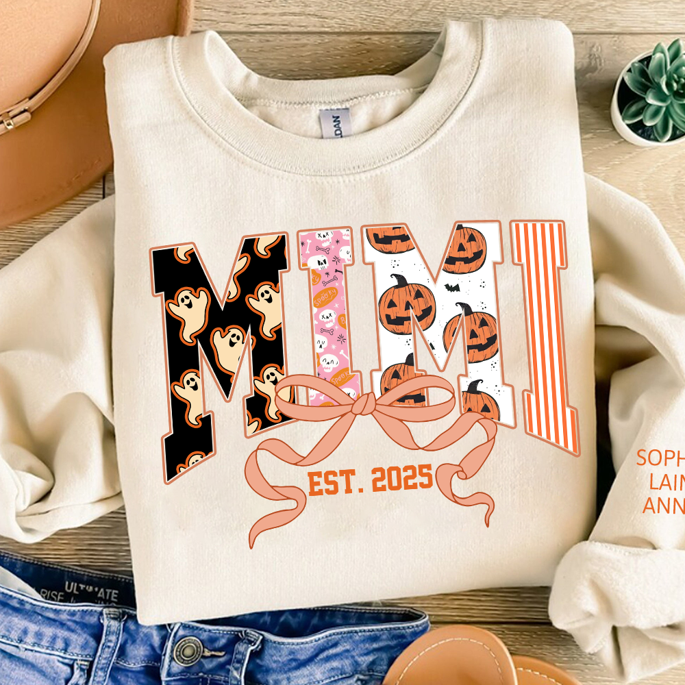 Personalized Halloween Grandma Sweatshirt, Custom Mimi And Kids Names
