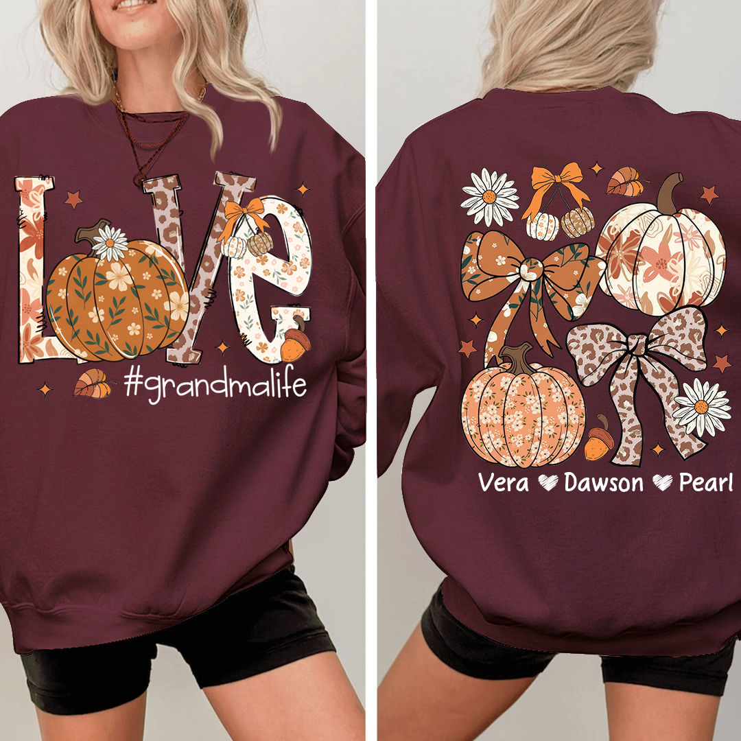 Personalized Love Grandmalife Pumkin Sweatshirt, Custom Gifts for Grandma and Grandchild