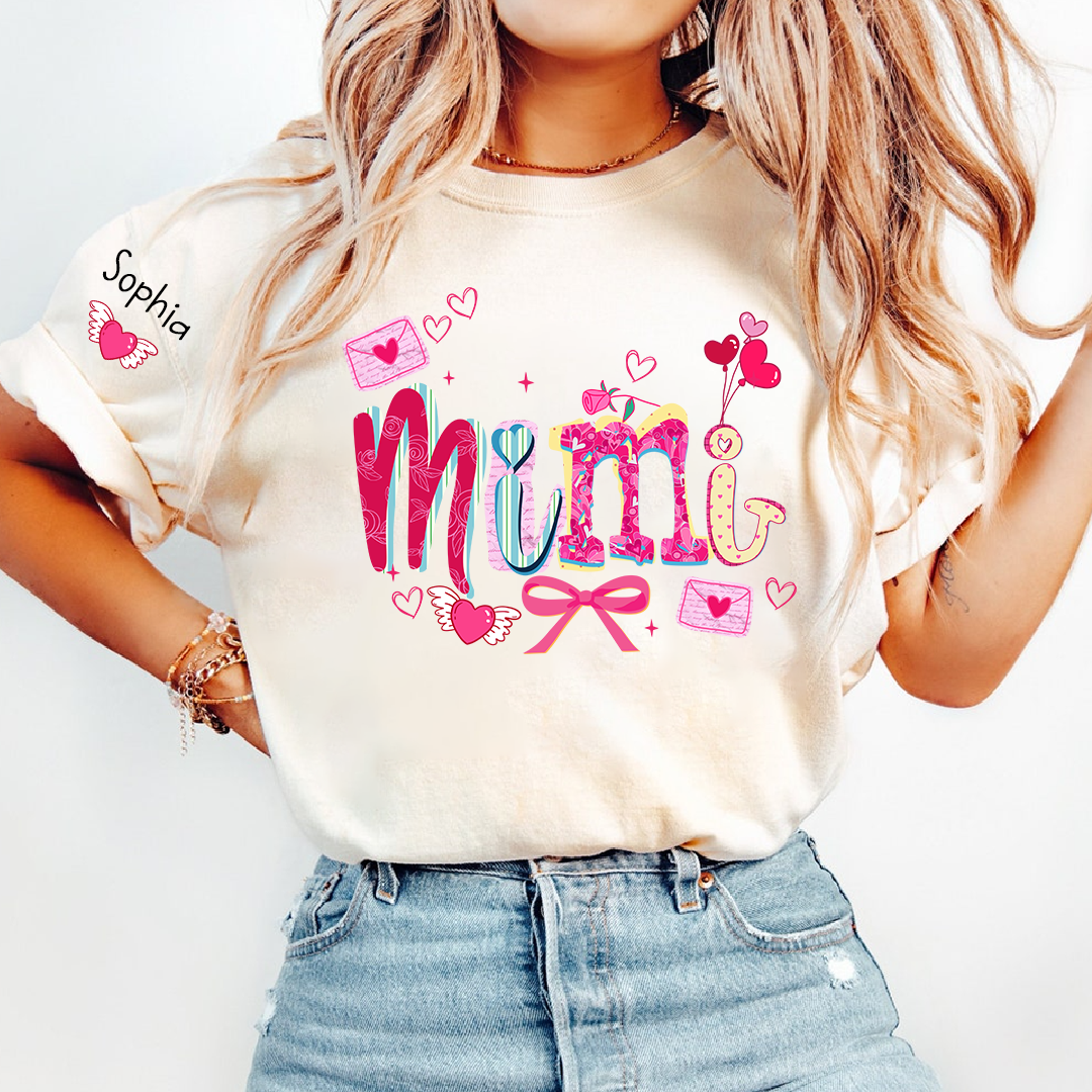 Custom Mimi Valentine Brushstroke T-shirt, Heart Shaped valentine Gift for Grandma And Kids