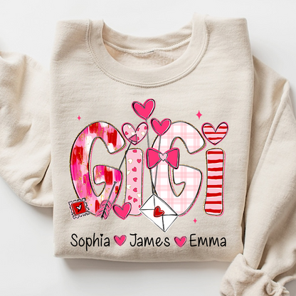 Valentine's Day Sweatshirt, Personalized Gift with Name for Grandma and Grandchildren