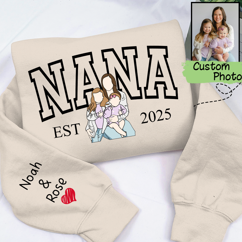 Custom Photo Portrait, Custom Nana And Kids For Family Gifts