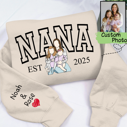 Custom Photo Portrait, Custom Nana And Kids For Family Gifts