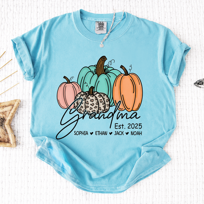 Comfort Colors® Fall Pumpkin Grandma Shirt, Personalized Autumn Gift for Grandma