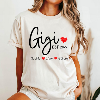 Personalized Gigi Est And Grandkids 2025 T-Shirt, Gift For Grandma