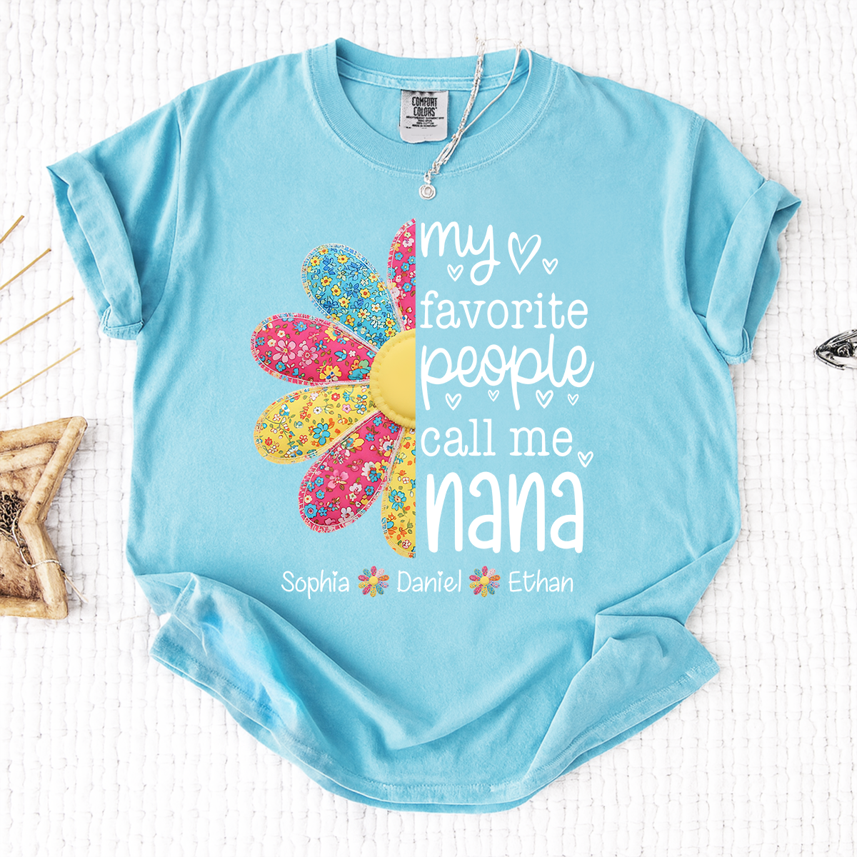Comfort Colors My Favorite People Call Me Nana Shirt, Personalized Nana T-Shirt with Custom Names and Flower Design