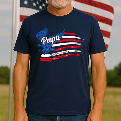 Papa With Grandkids Names 4th Of July Classic X-Stitch Tee
