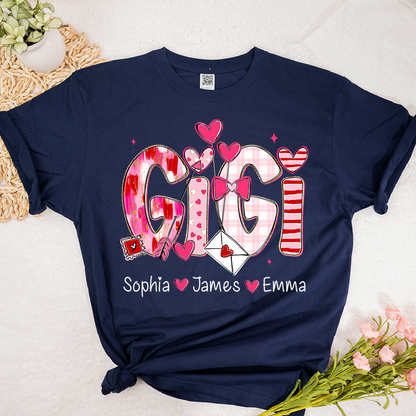 Valentine's Day T-tshirt, Personalized Gift with Name for Grandma and Grandchildren