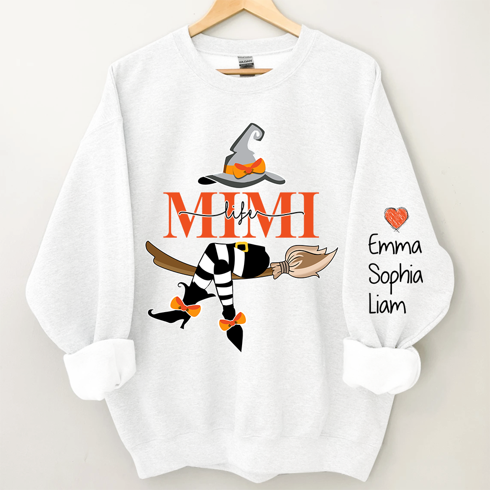 Personalized Mimi Life With Grandkids Halloween Sweatshirt, Grandma Witch Halloween Sweatshirt