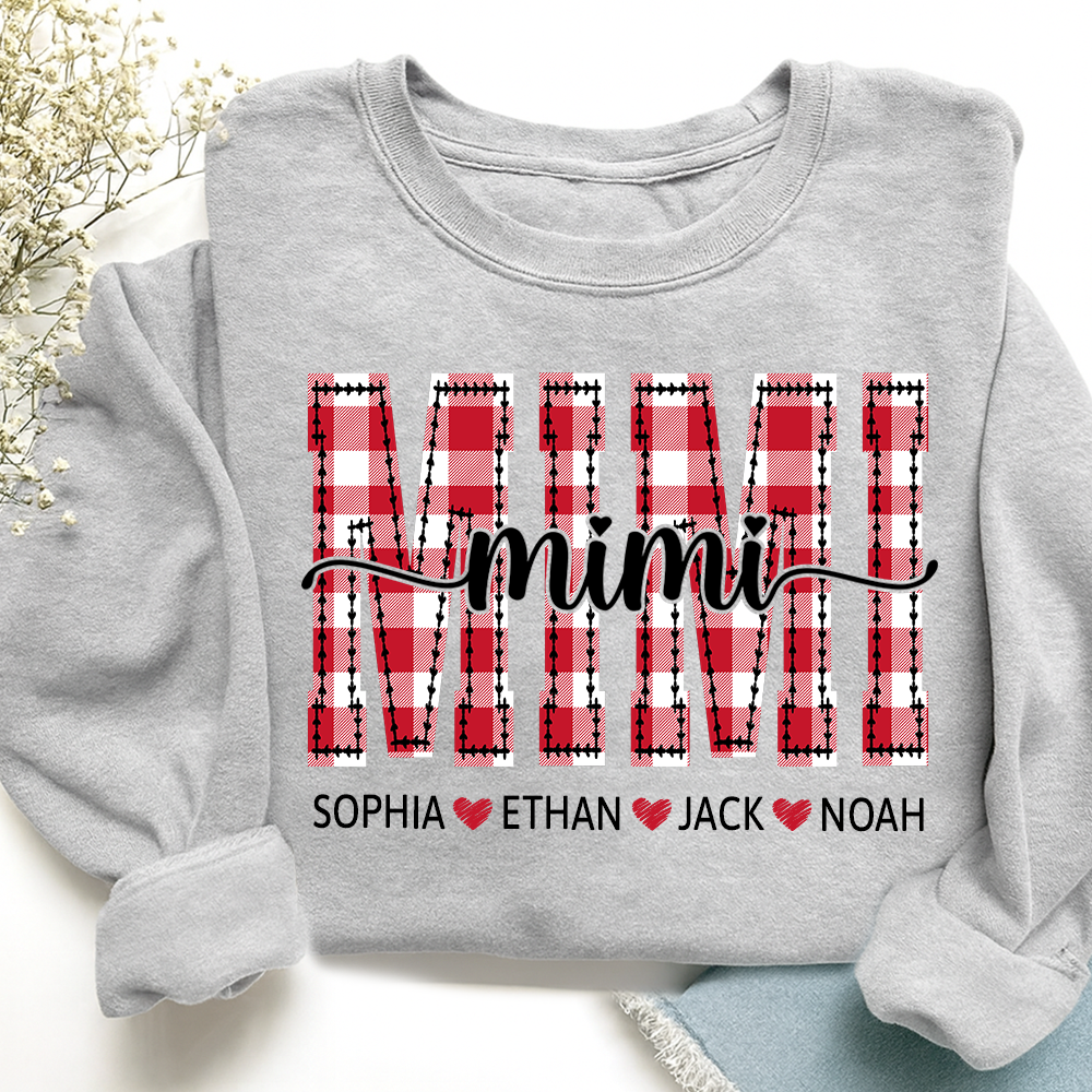 Personalized Gigi Grandma Sweatshirt, Plaid Holiday Shirt with Grandchildren Names