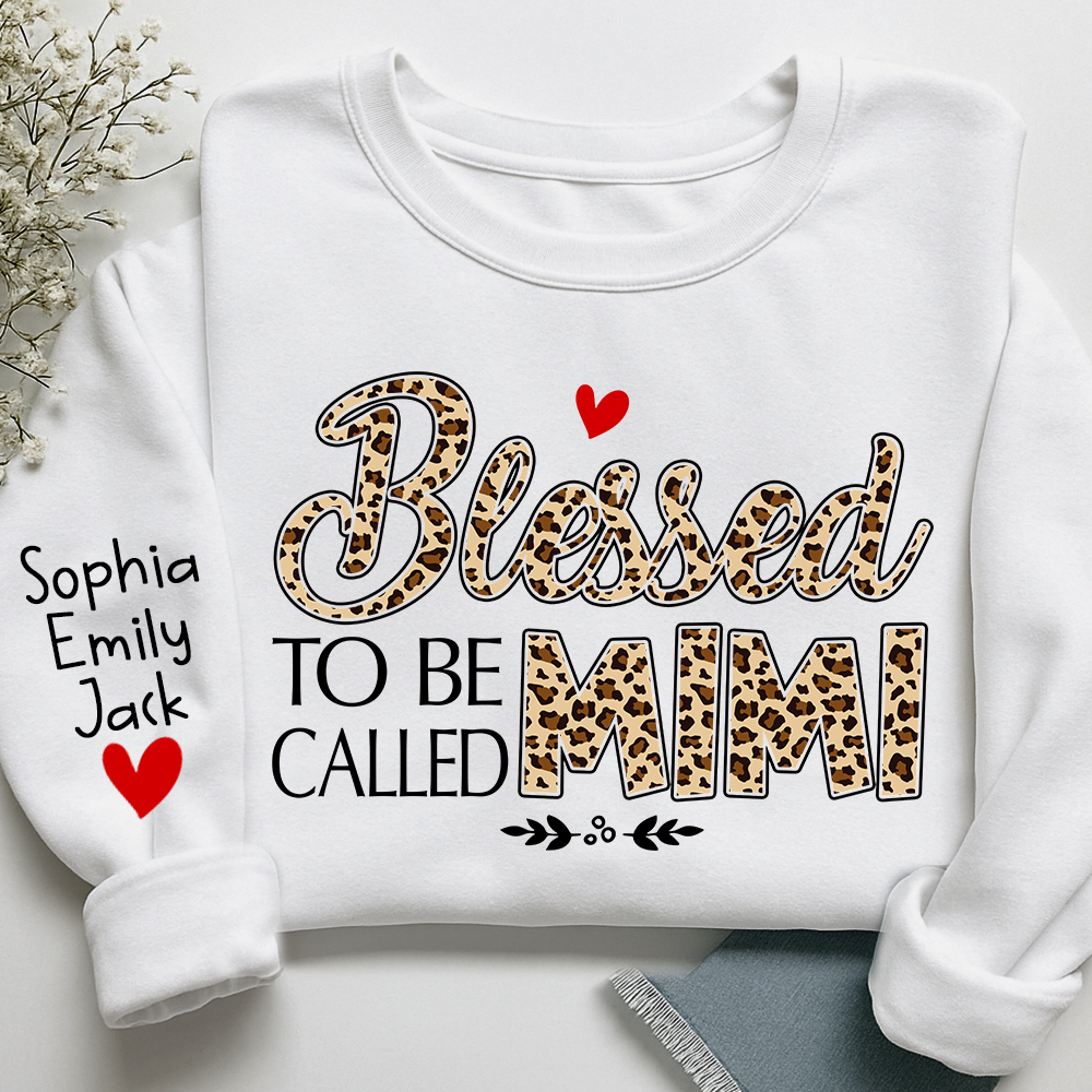 Personalized Leopard Print Sweatshirt Blessed to be called Mimi, Gift For Grandma And Grandchildren