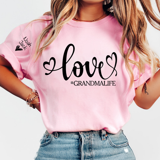 Love Grandma Life T-Shirt, Personalized Grandma Tee with Custom Names