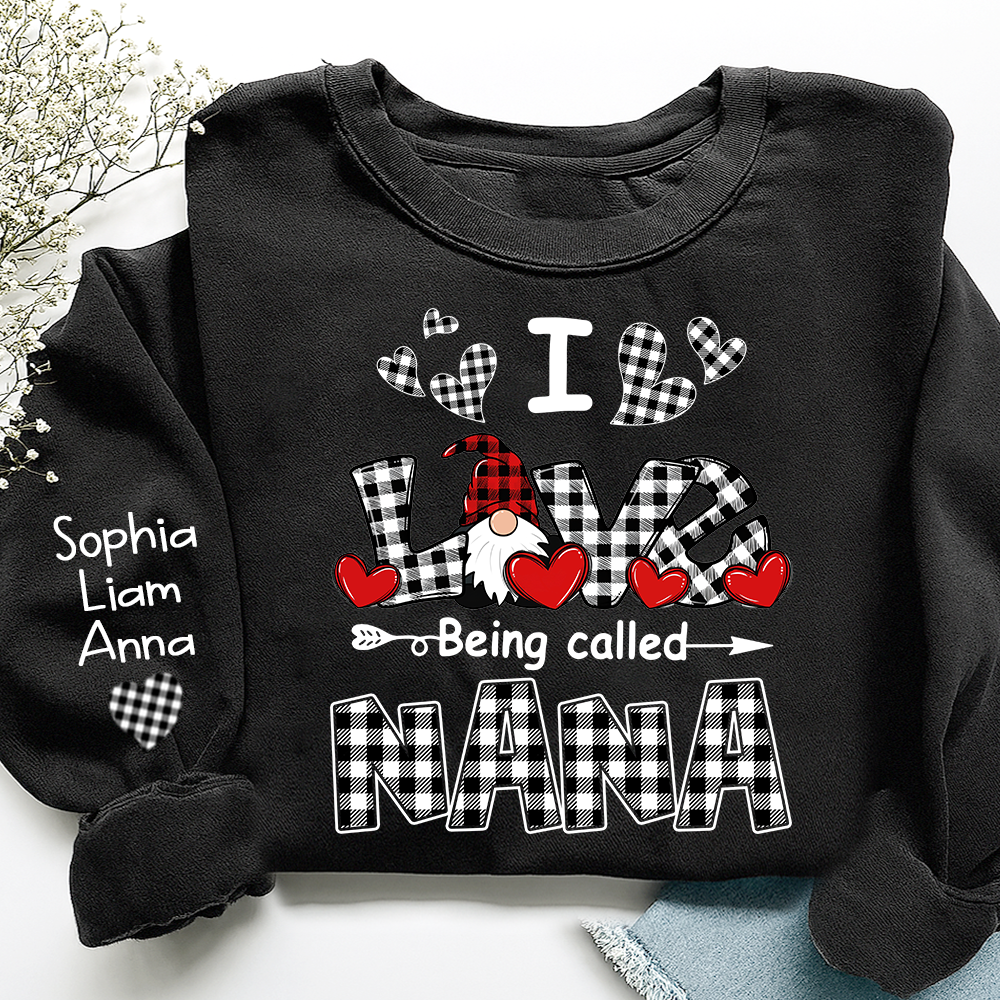 I Love Being Called Nana Sweatshirt, Gingham Heart Gnome, For Gift Valentine Grandma And Kids