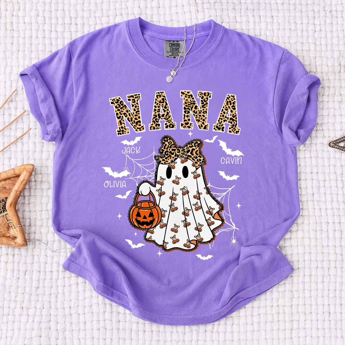 Comfort Colors® Custom Mimi Ghost Shirt, Halloween Outfit with Kids Names