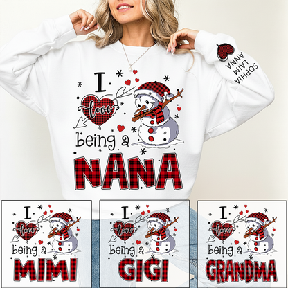 I Love Being a Nana Sweatshirt, Personalized Christmas Snowman Shirt with Kids Names