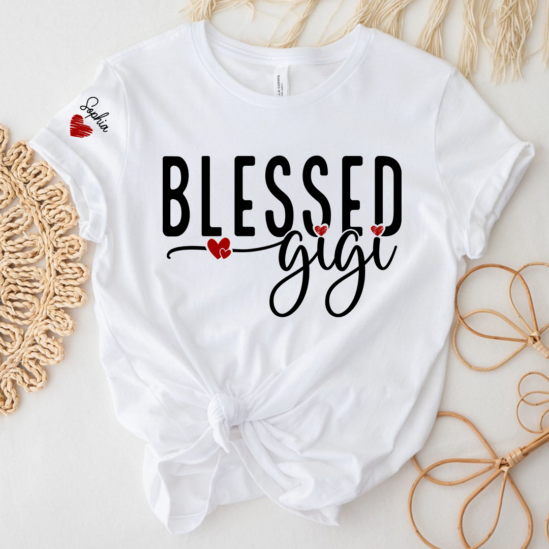 Personalized Blessed Gigi TShirt, Custom Name Tee For Grandma And Kids