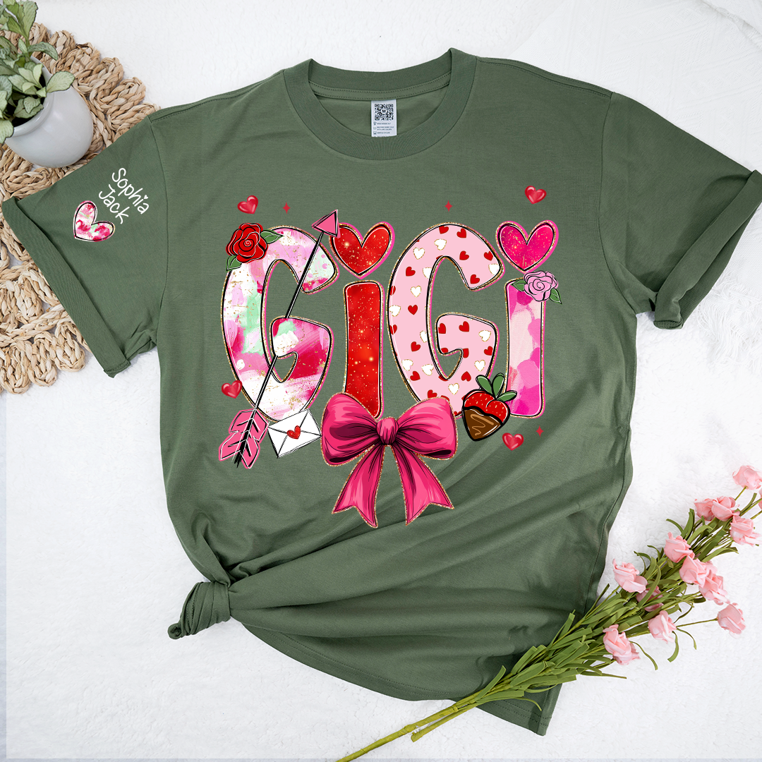 Personalized Gigi Valentine T-shirt, Cute Bow and Strawberry Design for Grandma and Kids