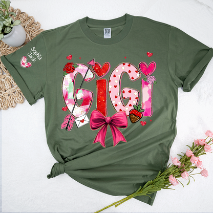 Personalized Gigi Valentine T-shirt, Cute Bow and Strawberry Design for Grandma and Kids