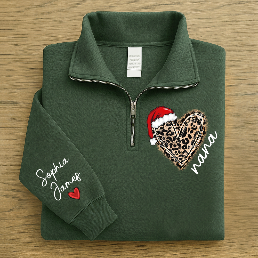 Personalized Nana Leopard Heart Zip Pullover – Custom Christmas Gift For Grandma Or Mom