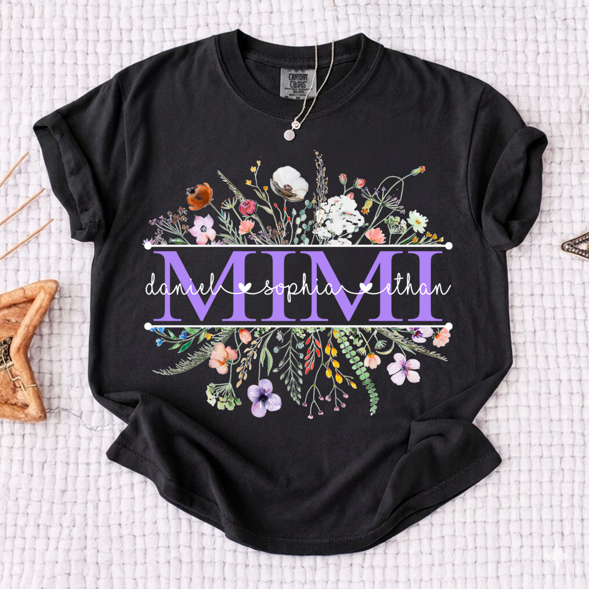 Comfort Colors Personalized Grandma Monogram Shirt, Custom Family Names Floral T-Shirt