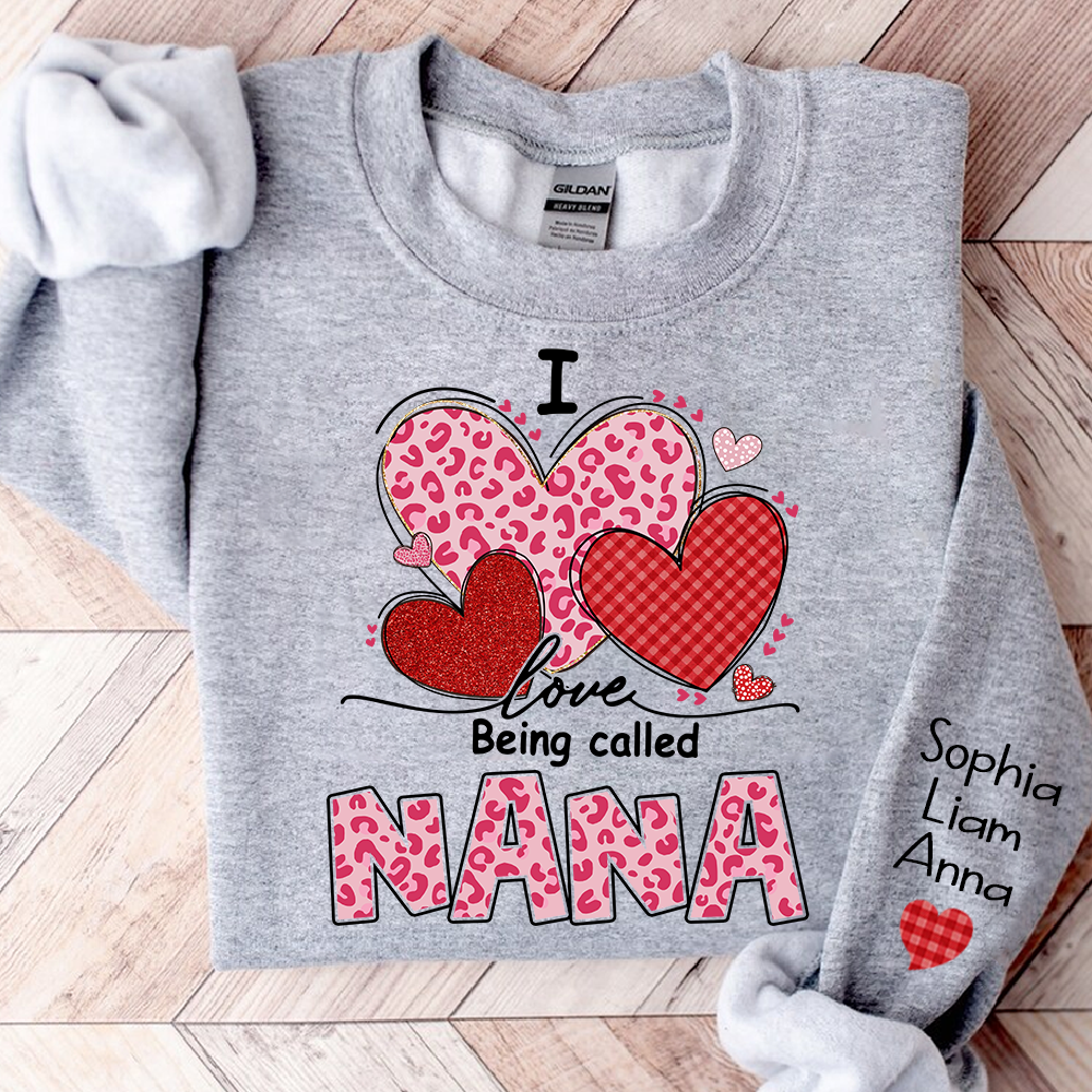 Personalized Mimi Sweatshirt, I Love Nana Leopard Heart Graphic, Cozy Valentine Family Style