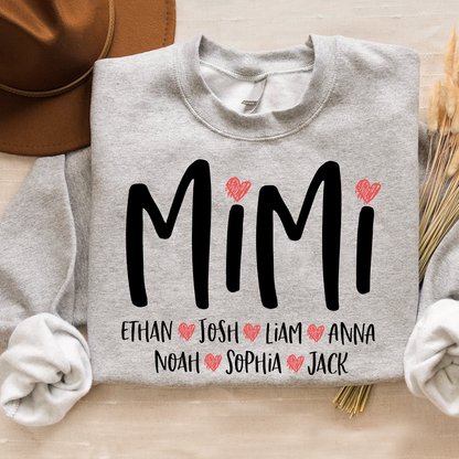 Mimi Heart Personalized Sweatshirt, Custom Grandma Gift with Grandkids' Names