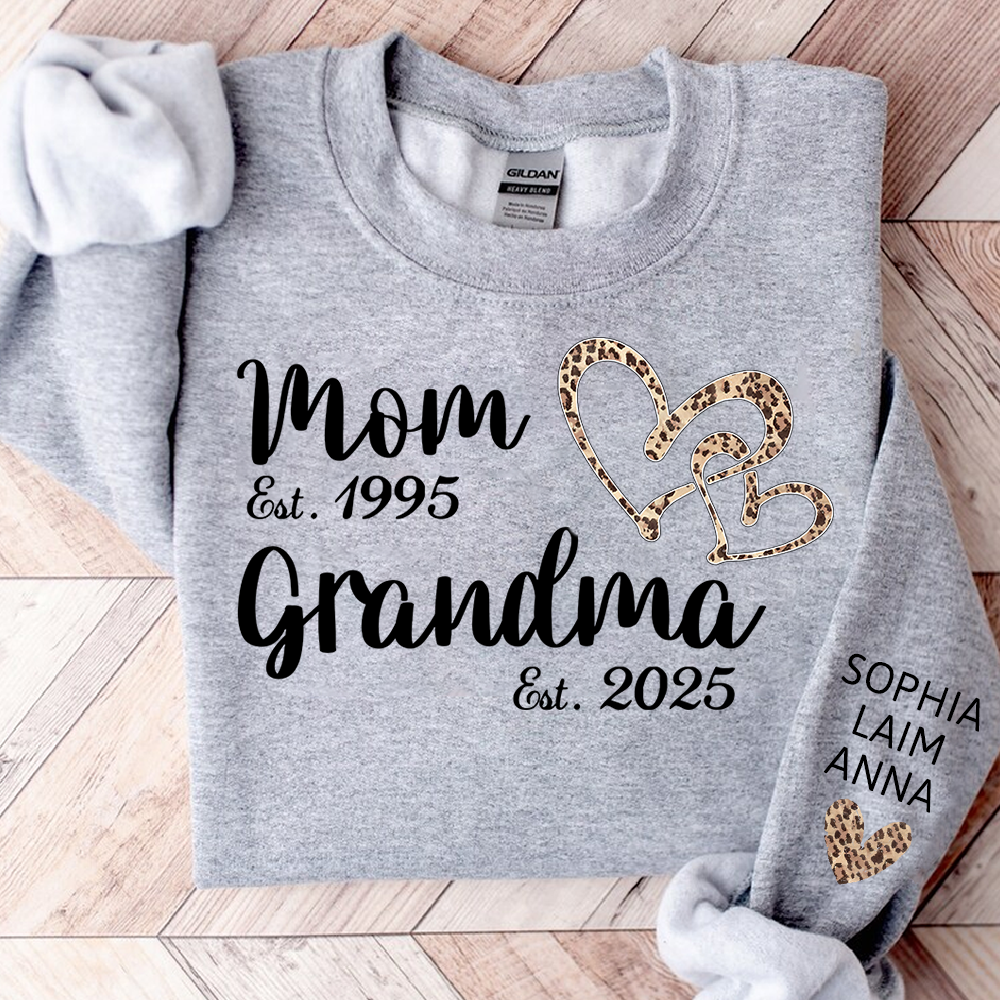 Mom Est Grandma Est personalized sweatshirt, A Loving Gift For The Family On Valentine's Day